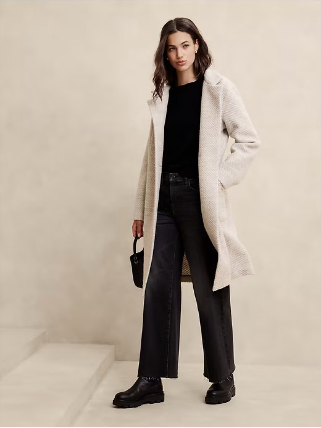 Banana Republic Factory Long Knit Wool Twill Coat Light Grey Heather